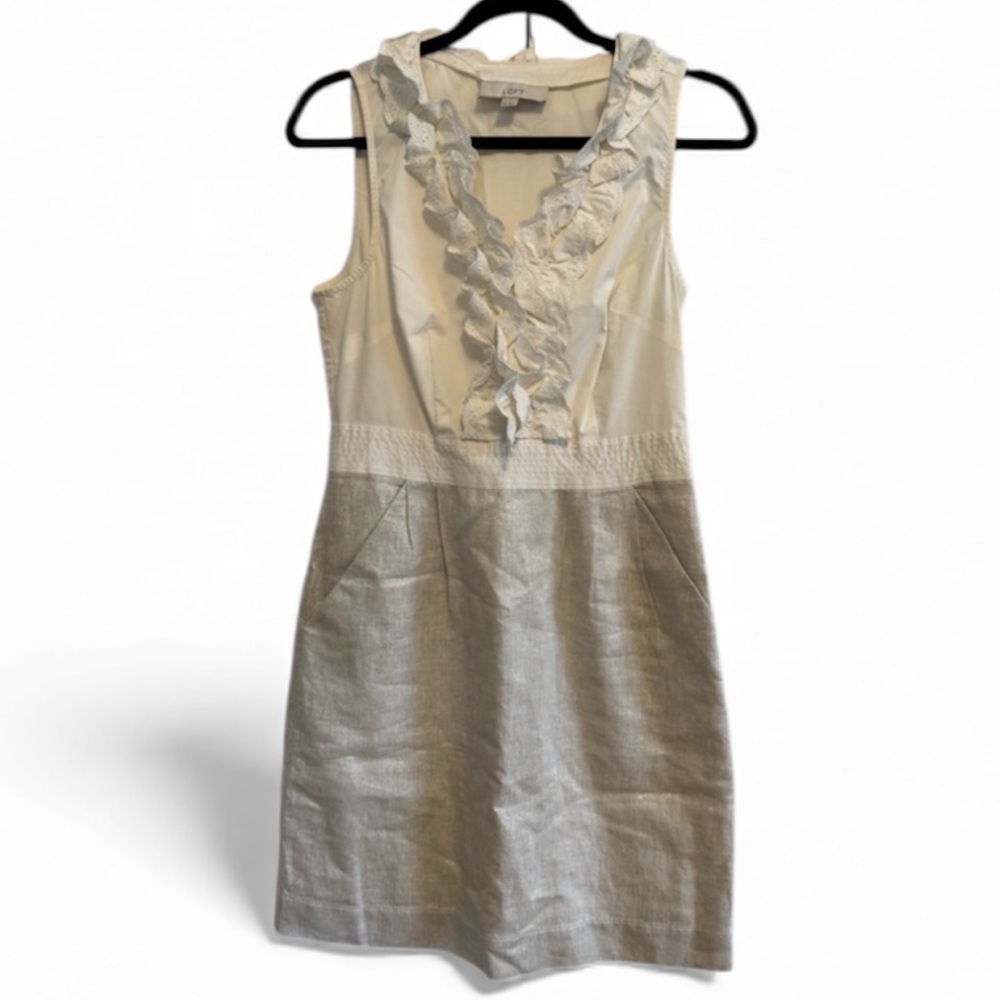 LOFT White and gold shimmery dress